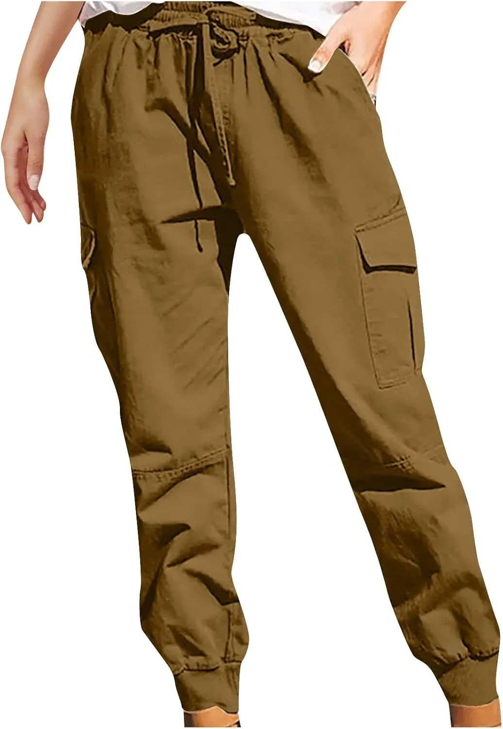 Tapered Cargo Pants for Women Plus Size Drawstring Elastic Waisted Lounge Pants Loose Sweat Pants with Multi Pockets