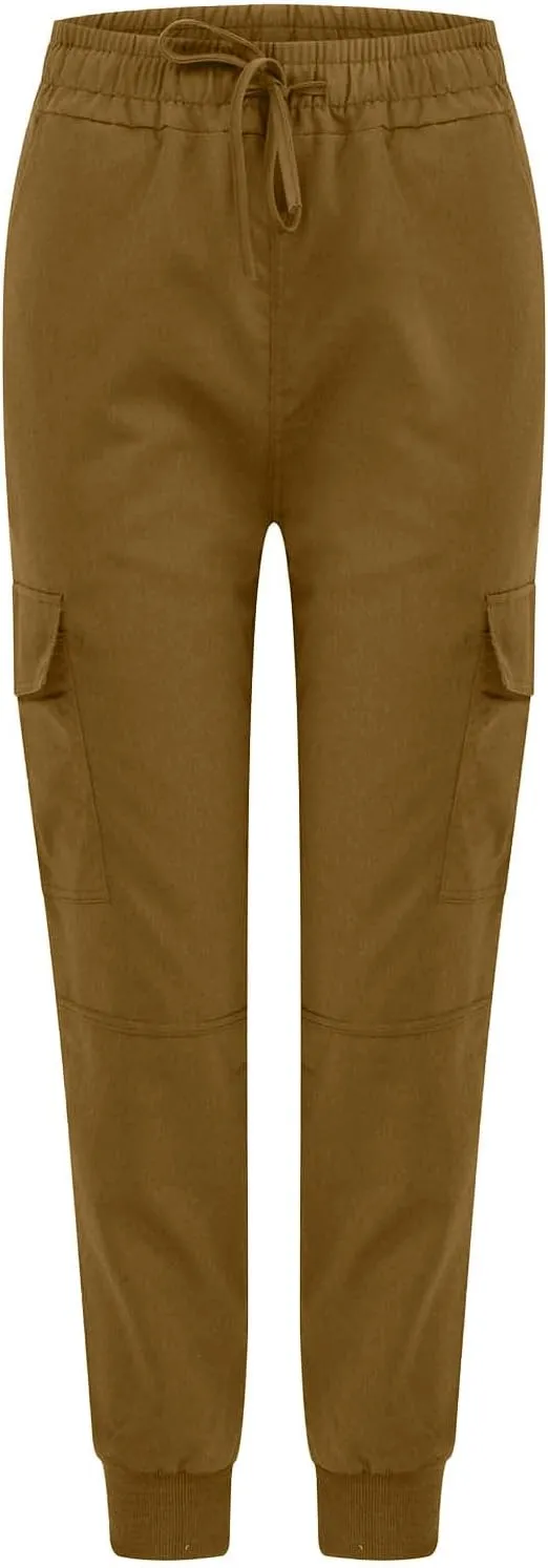Tapered Cargo Pants for Women Plus Size Drawstring Elastic Waisted Lounge Pants Loose Sweat Pants with Multi Pockets
