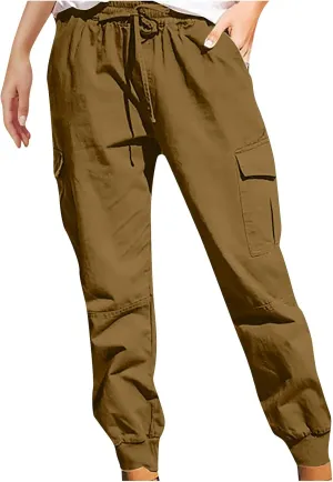 Tapered Cargo Pants for Women Plus Size Drawstring Elastic Waisted Lounge Pants Loose Sweat Pants with Multi Pockets