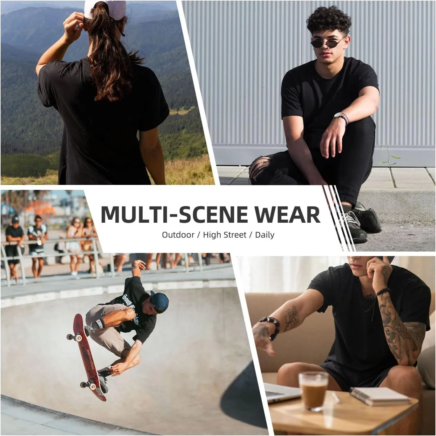 Teen Mens Streetwear Oversized Smooth T Shirt Short Sleeve Adults Teens Stretch-Cotton Shirt