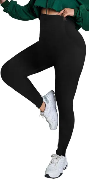 Thick High Waist Tummy Control Leggings, Buttery Smooth Seamless Workout Leggings for Women, Black