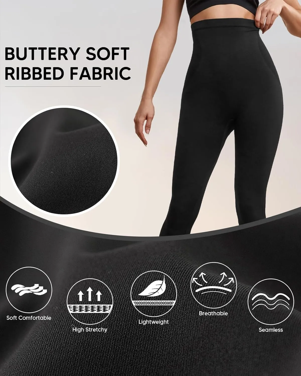 Thick High Waist Tummy Control Leggings, Buttery Smooth Seamless Workout Leggings for Women, Black