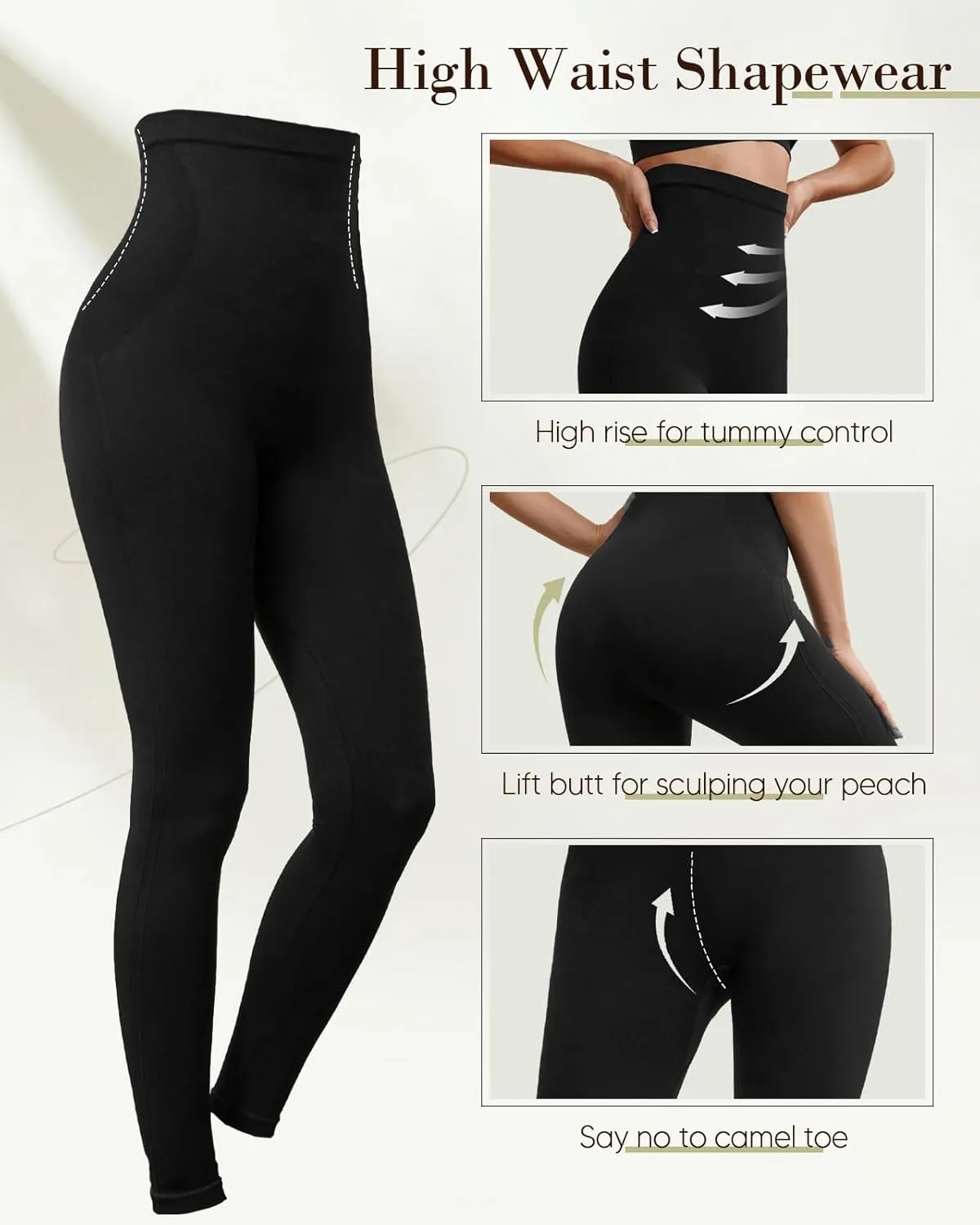 Thick High Waist Tummy Control Leggings, Buttery Smooth Seamless Workout Leggings for Women, Black