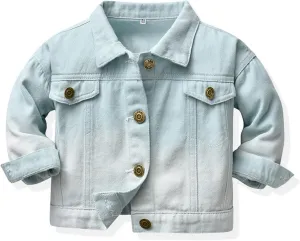 Toddler Baby Boys Girls Denim Jackets Button Down Trucker Jeans Top with Pockets Long Sleeve Jeans