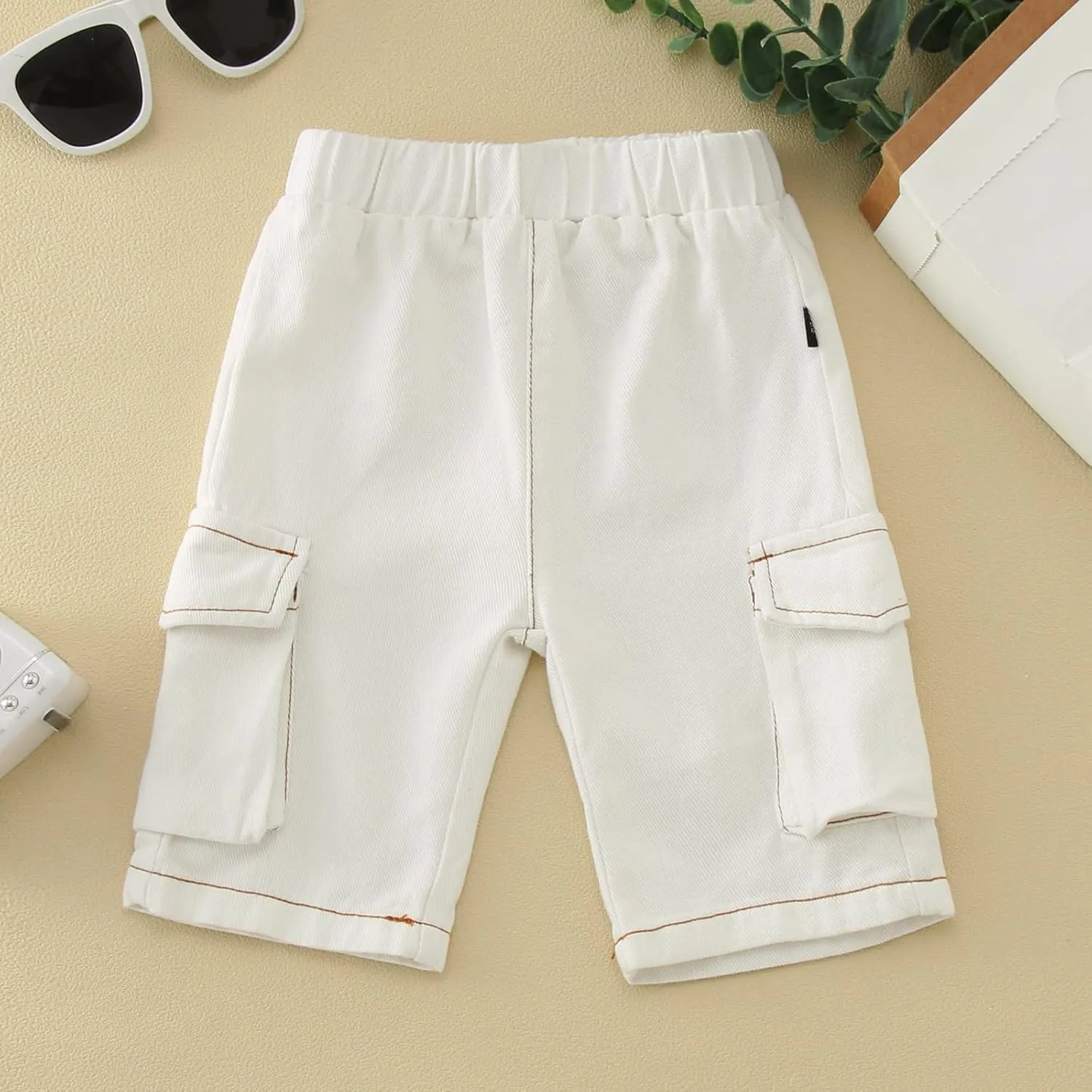 Toddler Baby Boys Jeans Pull On Denim Cargo Pants Spring Loose Elastic Waist Cropped Trouser with Pocket Kids Jeans