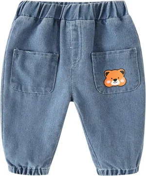 Toddler Baby Jeans, Boy Girl Elastic Waist Denim Jeans with Pocket Boys Bottom Pants Trousers Sweatpants