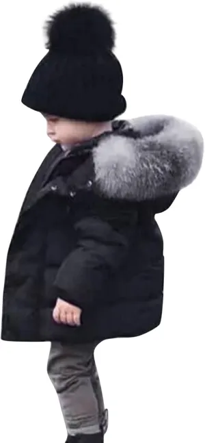 Toddler Coat Thicken Fur Collar Hoodie Down Toddler Jacket Warm Toddler Winter Puffer Jackets