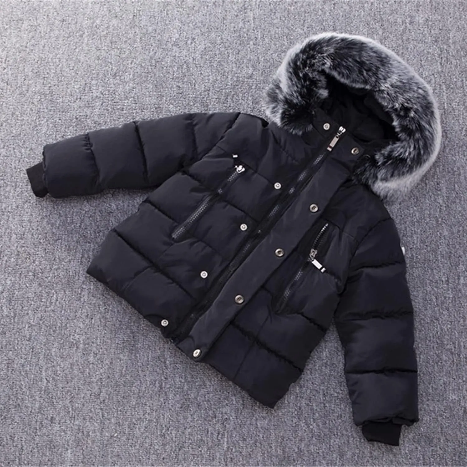 Toddler Coat Thicken Fur Collar Hoodie Down Toddler Jacket Warm Toddler Winter Puffer Jackets