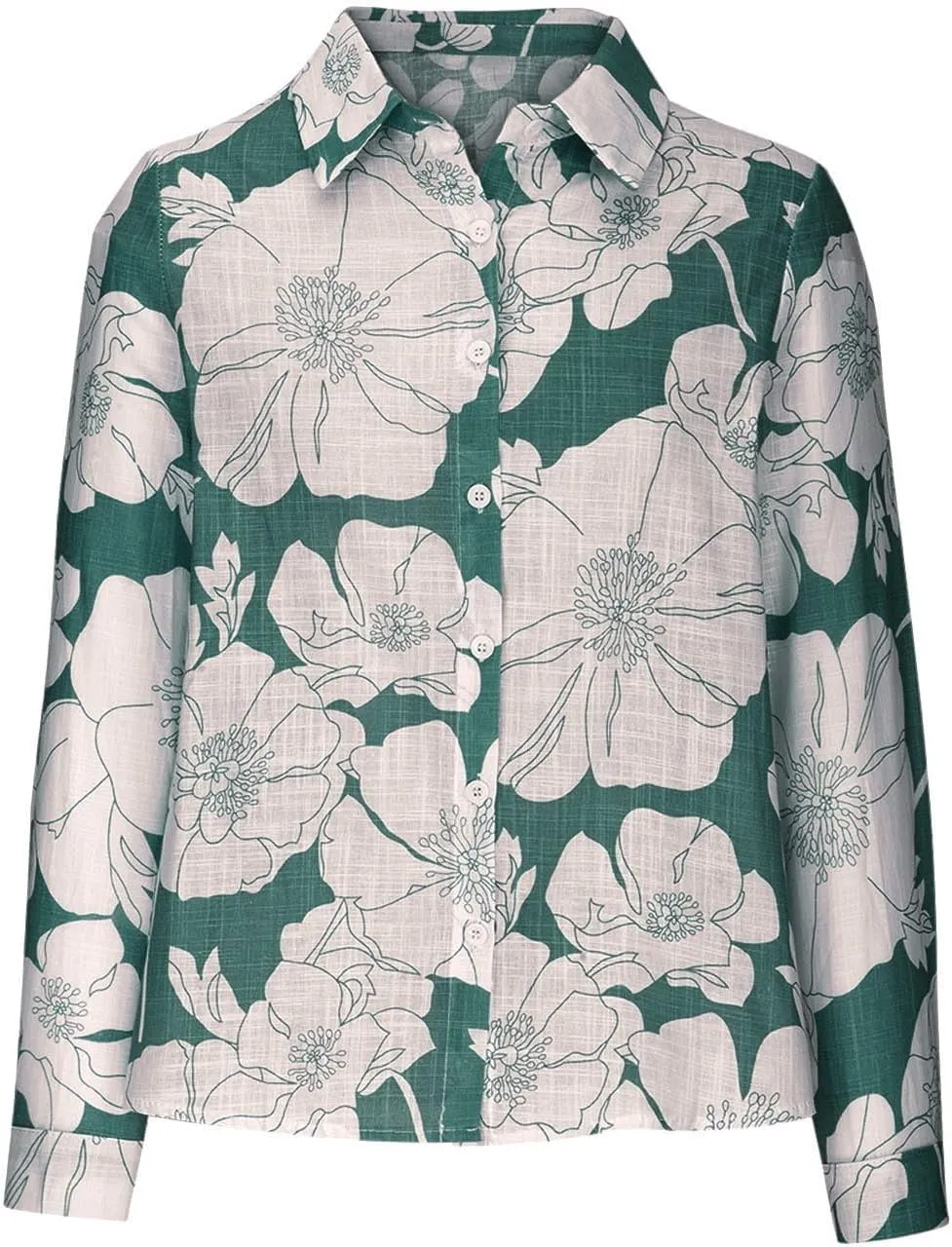 Tops for Women Lapel V Neck Mushroom Print Shirts Summer Cotton Linen Tees Shirts Long Sleeve Button Down Blouses
