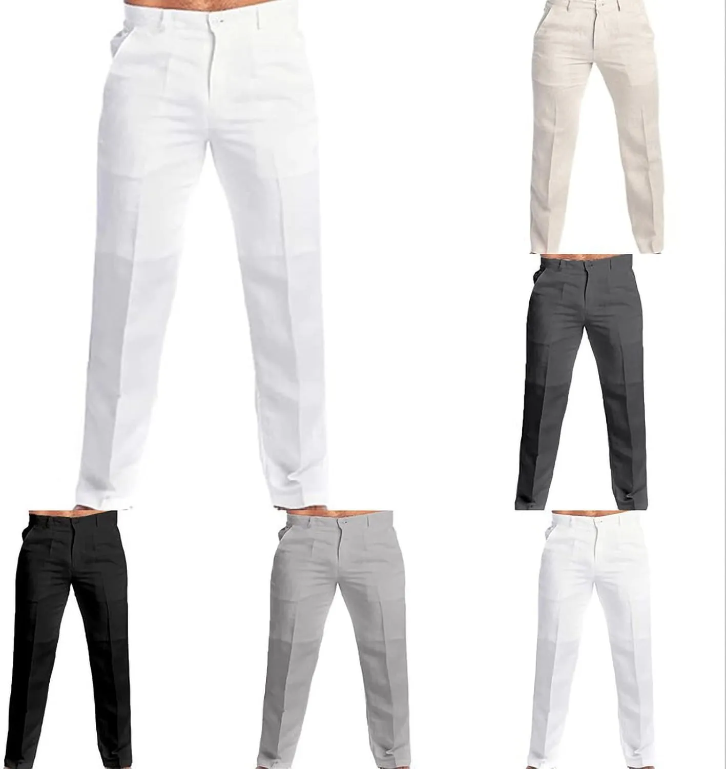 TOSHIKII Men's Casual Linen Pant Men Summer Beach Trousers Loose Linen Pajamas Bottoms