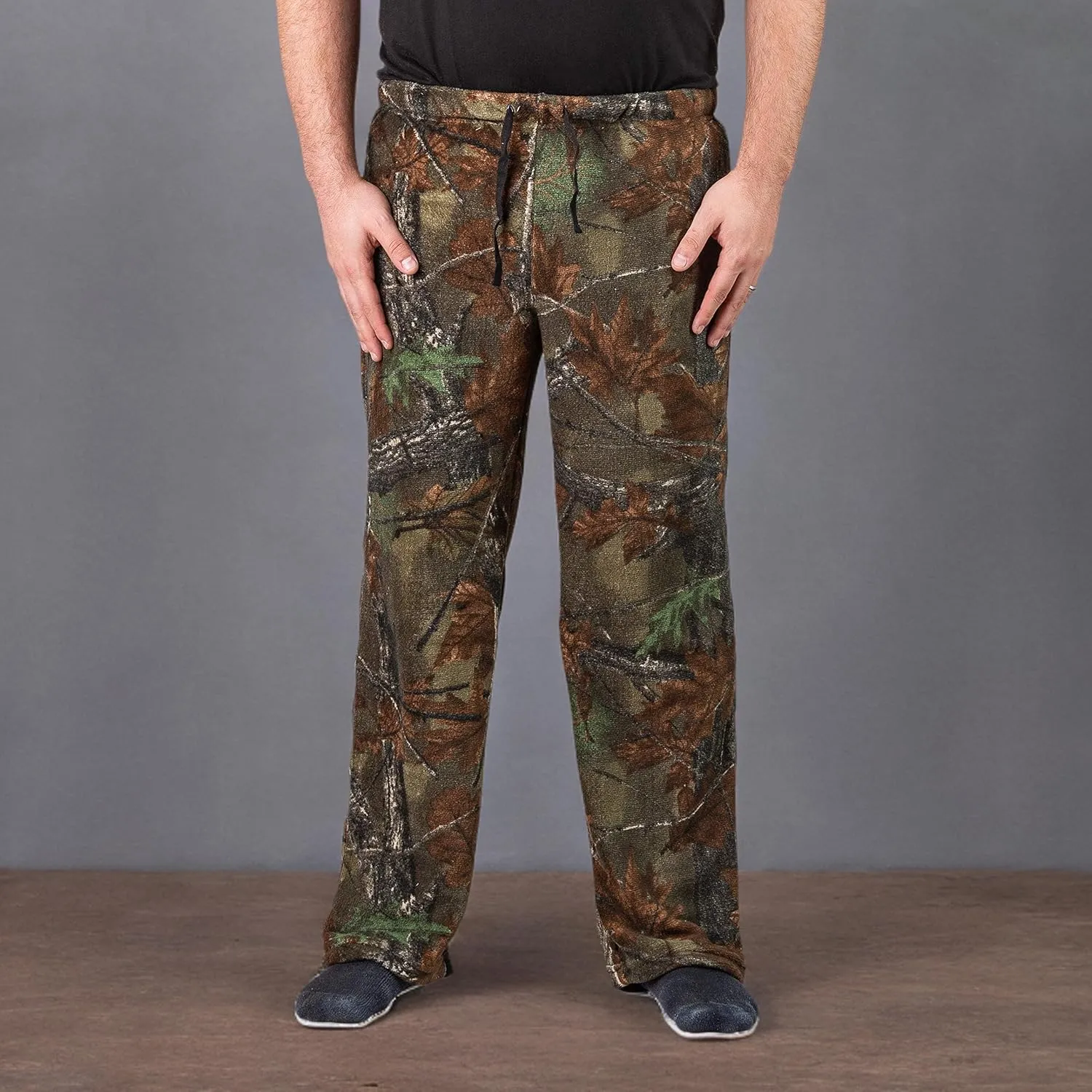TrailCrest by Treel Men's Open Bottom Sleep & Lounge Plush Coral Fleece Pajama Pants