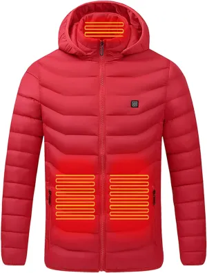 tuduoms Heated Jacket Winter Hooded Jacket Women's Men's USB Heating Jacket Lightweight Warm Puffer Jacket Outwear Down Coat