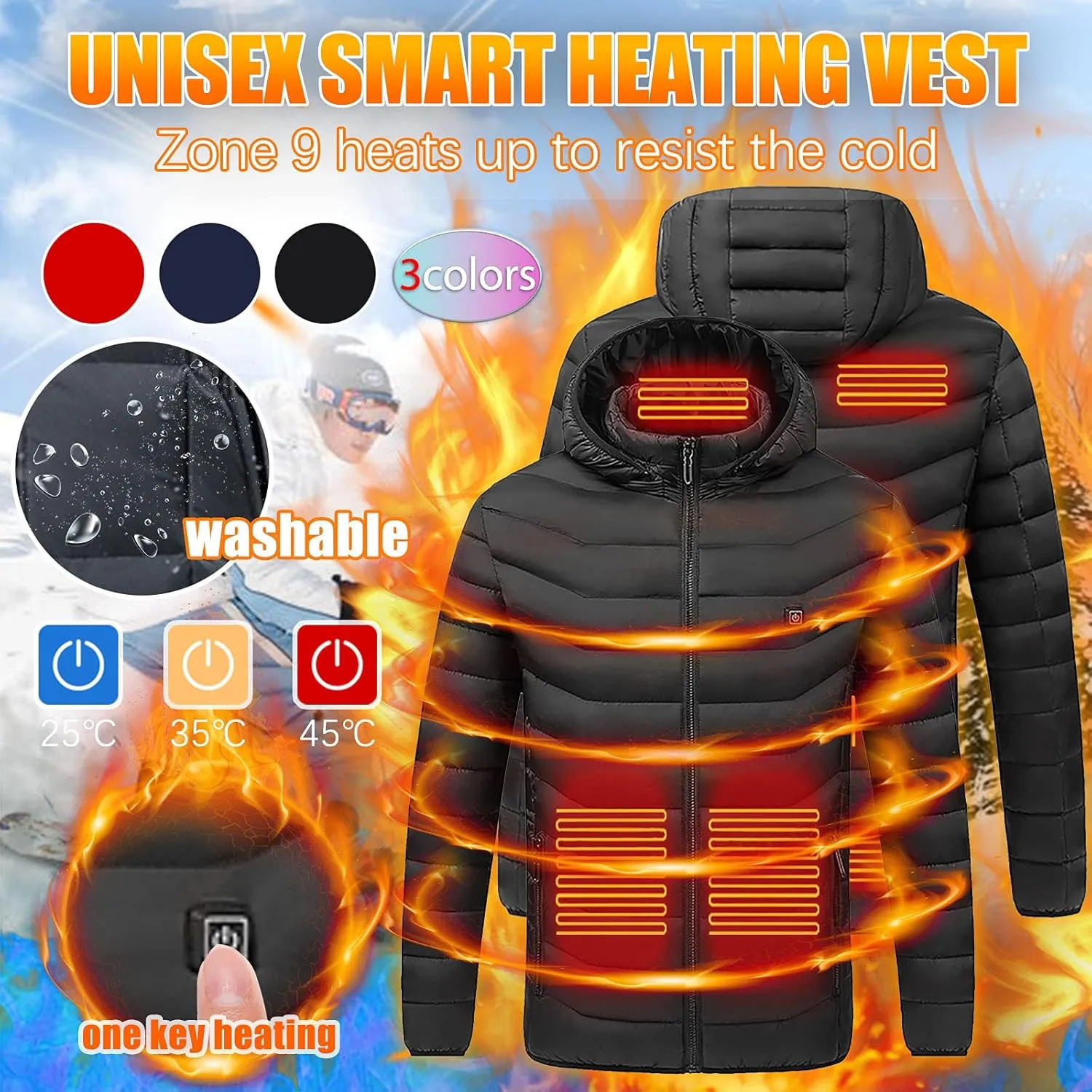 tuduoms Winter Heated Down Jacket Warming Heated Quilted Puffer Jacket 9 Areas Usb Electric Heating Jacket Lightweight Coat