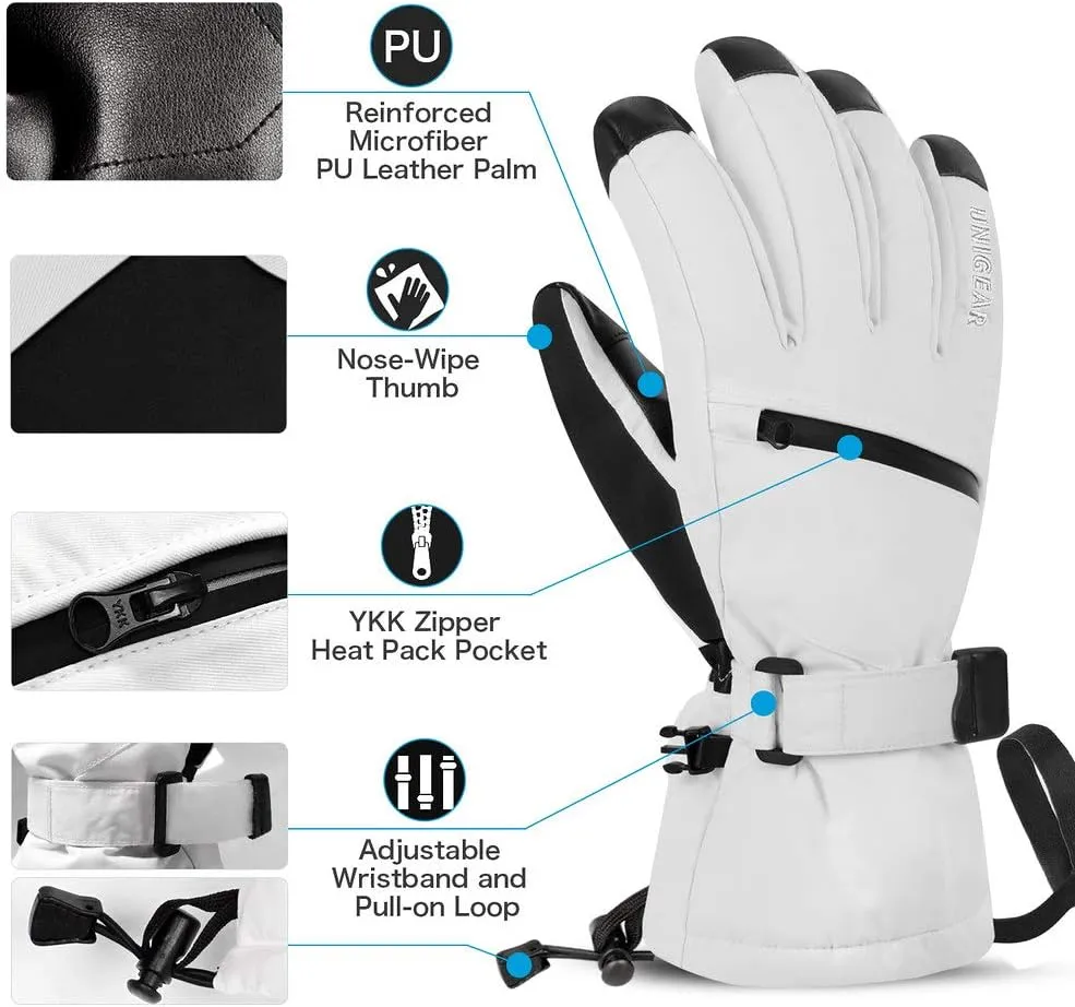 Unigear Ski Gloves Waterproof Touchscreen Snowboard Gloves, Warm Winter Snow Gloves for Cold Weather, Fits Both Men & Women