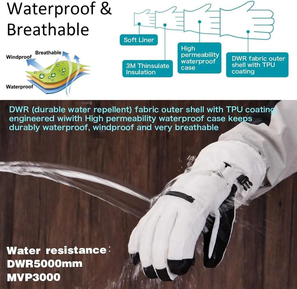 Unigear Ski Gloves Waterproof Touchscreen Snowboard Gloves, Warm Winter Snow Gloves for Cold Weather, Fits Both Men & Women