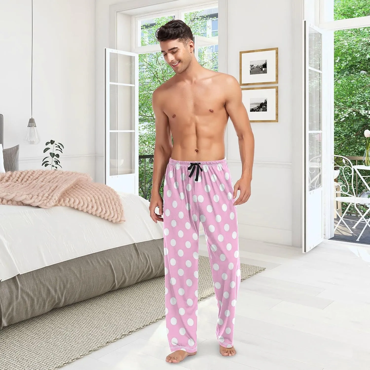 Vintage Dark Blue Polka Dot Men's Pajama Pants Sleepwear Lounge Pajama Bottoms