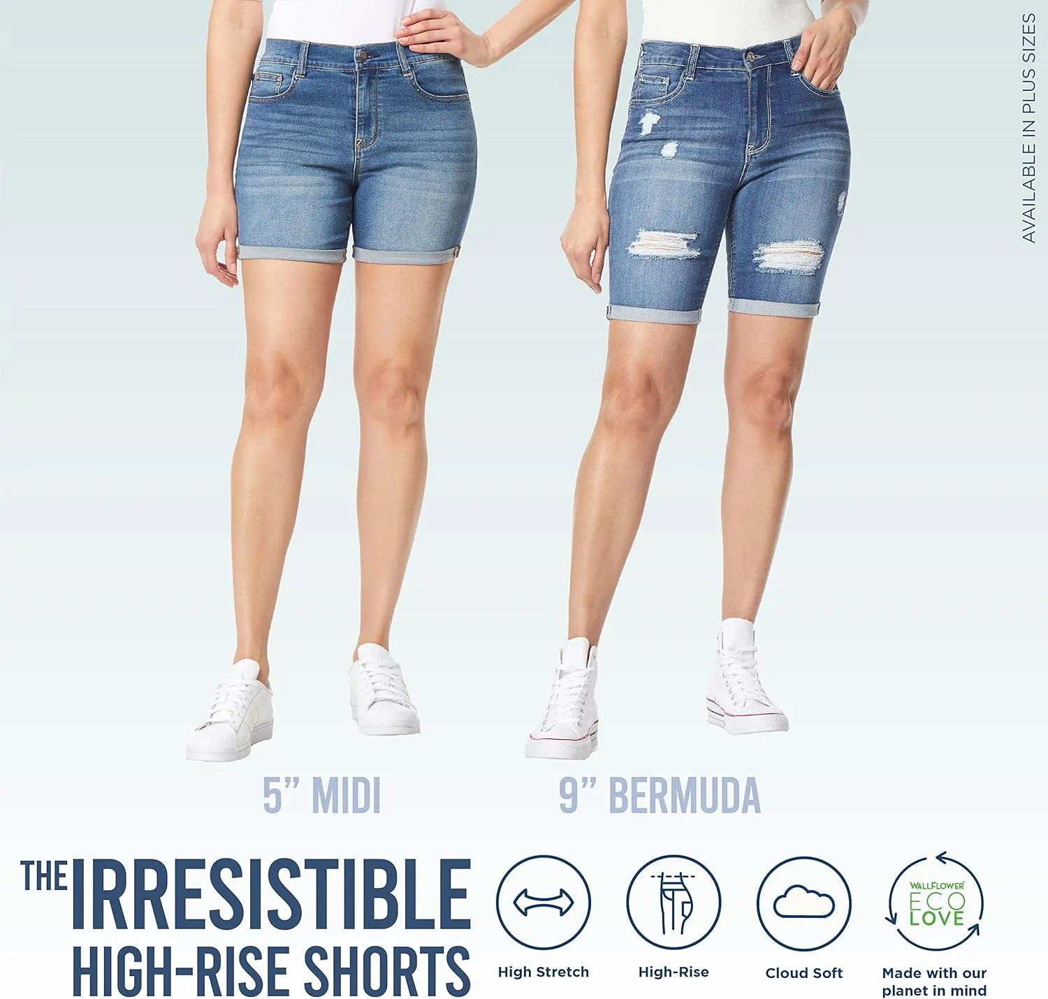 WallFlower Women's Irresistible Denim Shorts High-Rise Insta Soft Juniors (Standard and Plus)