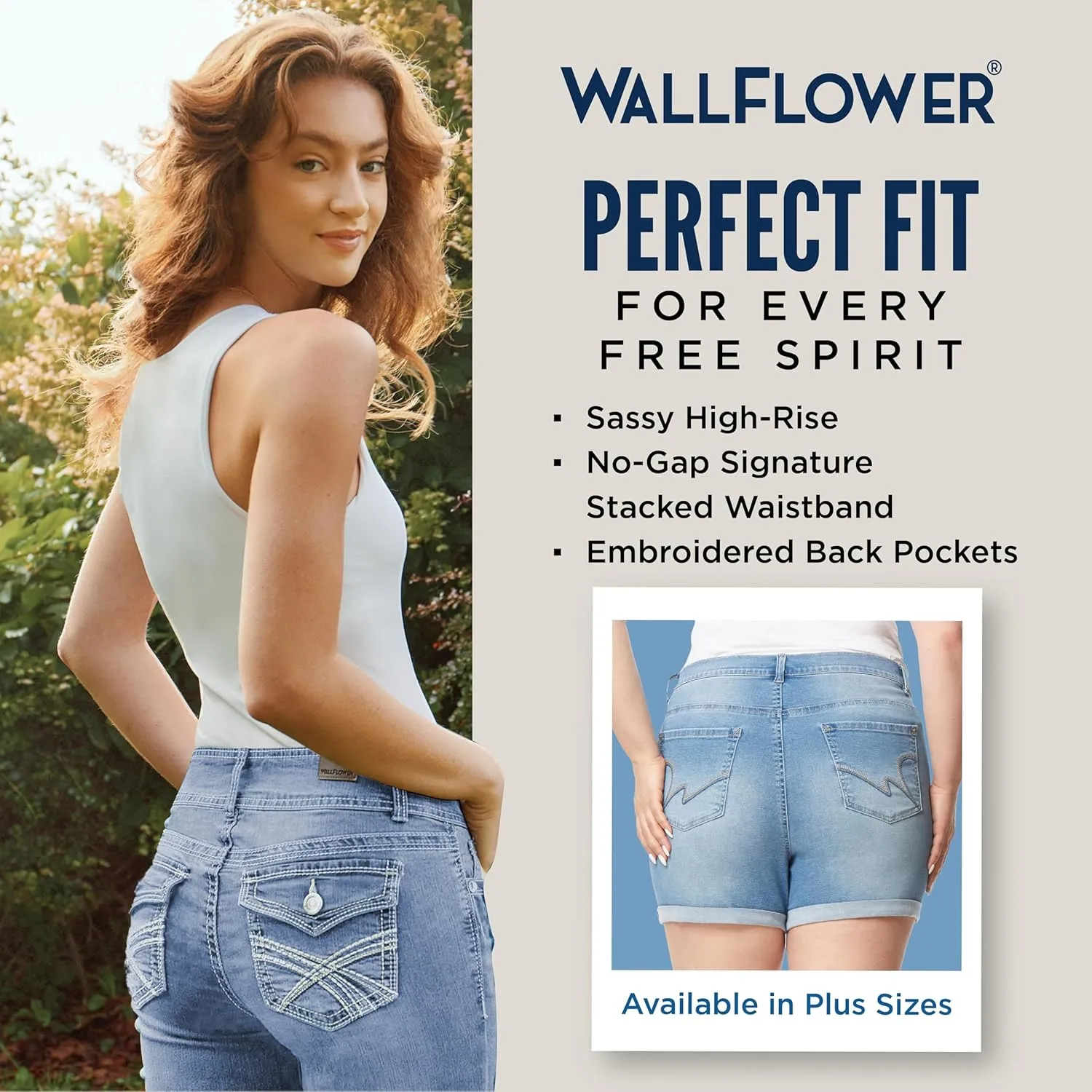 WallFlower Women's Sassy Denim Shorts High-Rise Insta Soft Juniors (Standard and Plus)