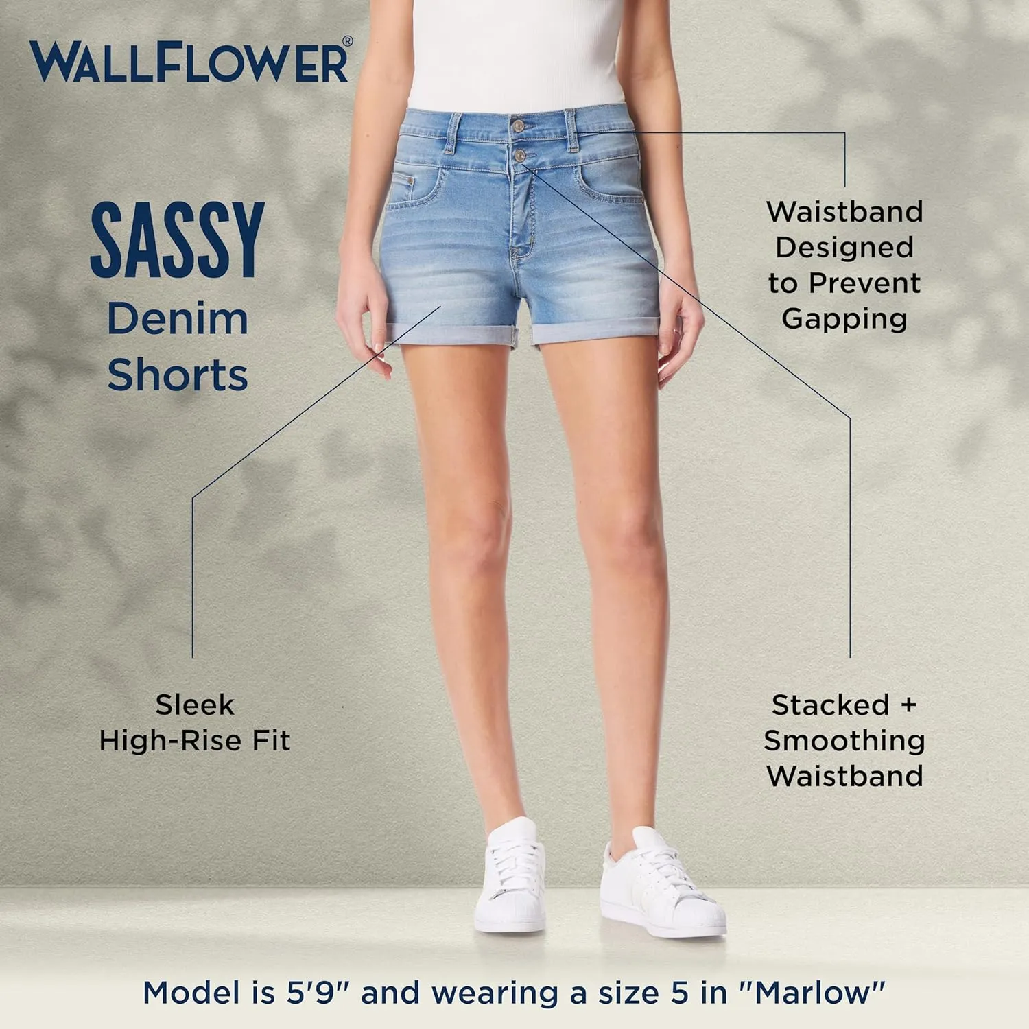 WallFlower Women's Sassy Denim Shorts High-Rise Insta Soft Juniors (Standard and Plus)