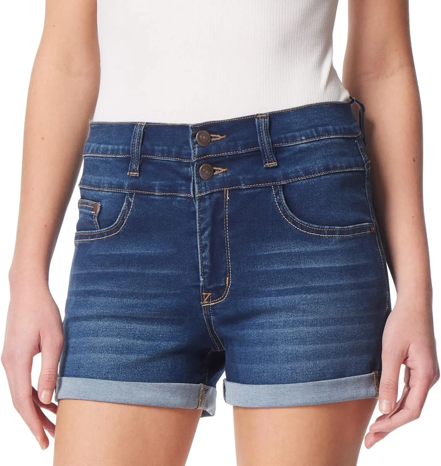 WallFlower Women's Sassy Denim Shorts High-Rise Insta Soft Juniors (Standard and Plus)