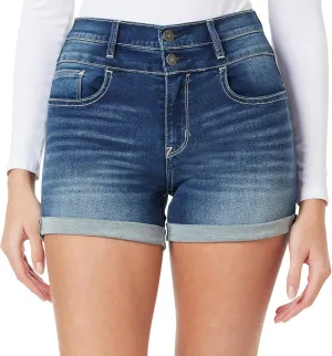 WallFlower Women's Sassy Denim Shorts High-Rise Insta Soft Juniors (Standard and Plus)