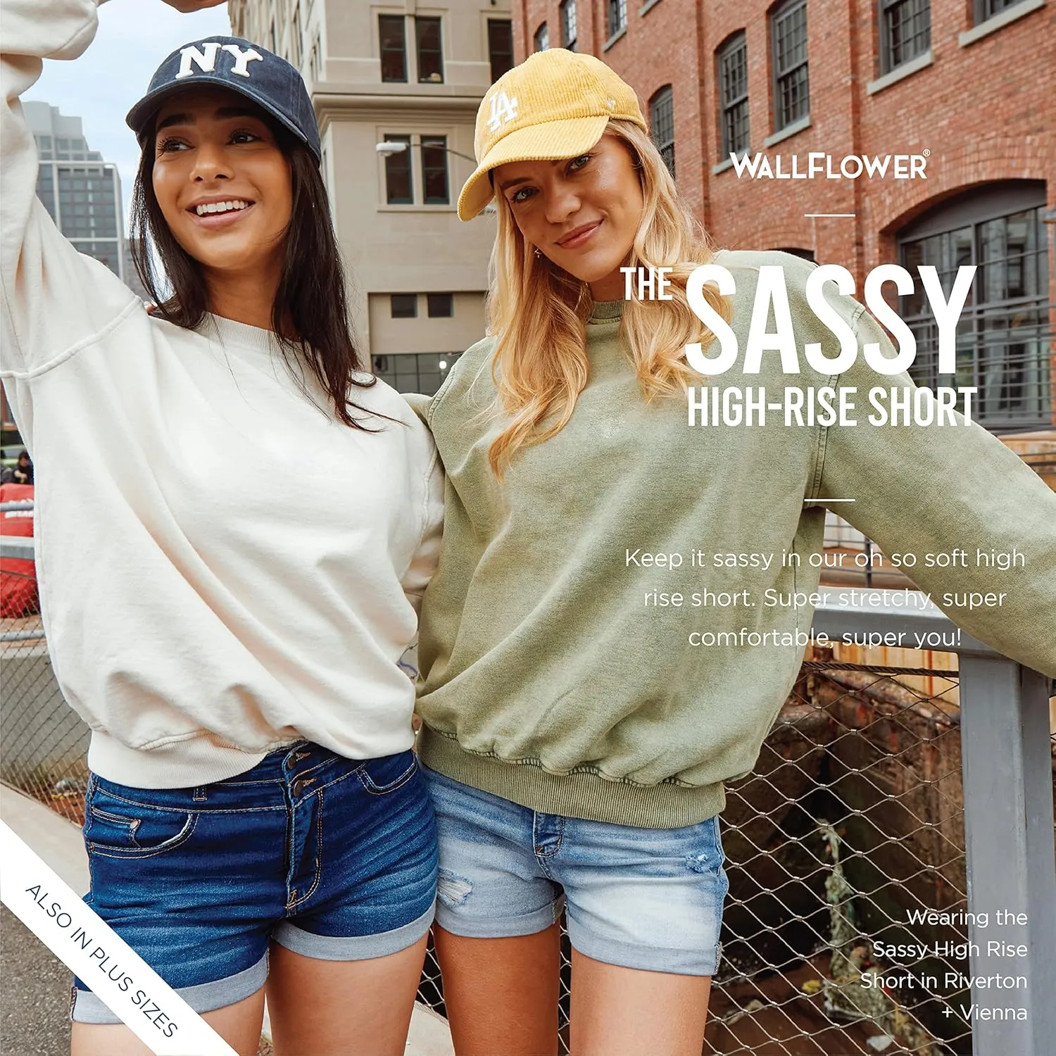 WallFlower Women's Sassy Denim Shorts High-Rise Insta Soft Juniors (Standard and Plus)