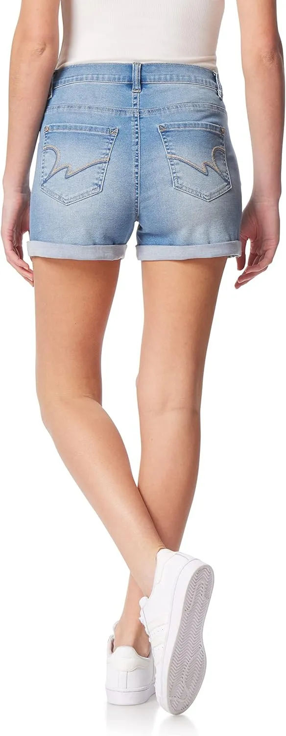 WallFlower Women's Sassy Denim Shorts High-Rise Insta Soft Juniors (Standard and Plus)