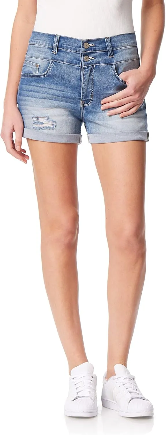 WallFlower Women's Sassy Denim Shorts High-Rise Insta Soft Juniors (Standard and Plus)