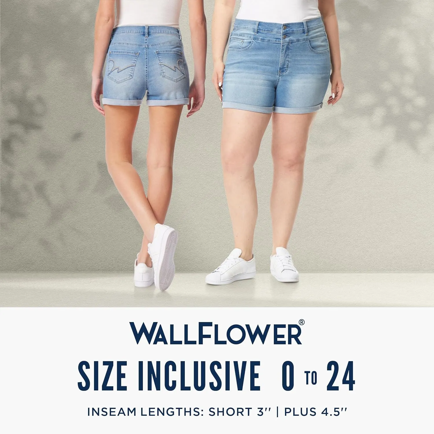 WallFlower Women's Sassy Denim Shorts High-Rise Insta Soft Juniors (Standard and Plus)