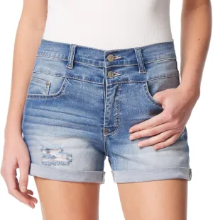 WallFlower Women's Sassy Denim Shorts High-Rise Insta Soft Juniors (Standard and Plus)