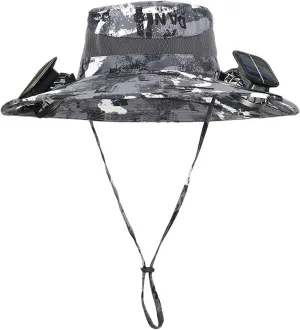 Wide Brim Solar Power Fan Hat, UPF 50  Solar Power Fan Bucket Hat for Fishing Beach Camping Hiking Outdoor