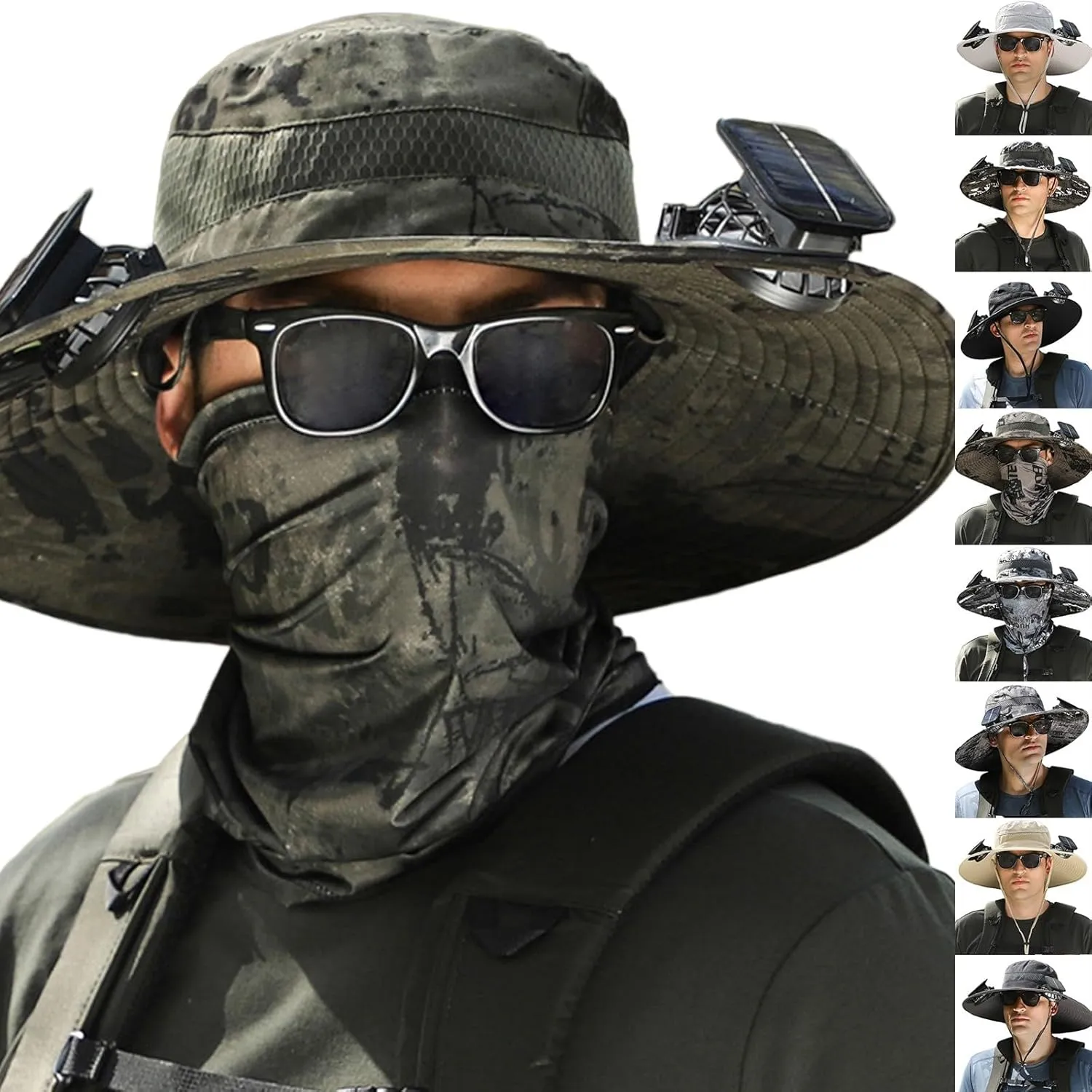 Wide Brim Solar Power Fan Hat, UPF 50  Solar Power Fan Bucket Hat for Fishing Beach Camping Hiking Outdoor