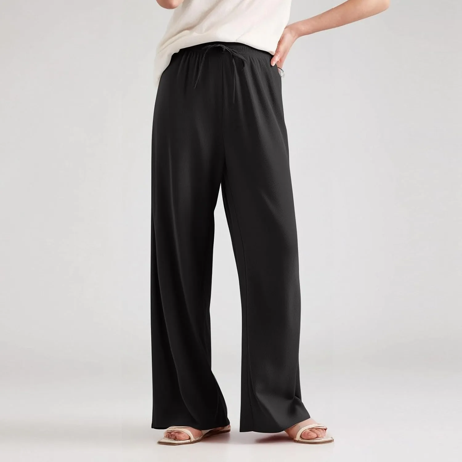 Wide Leg Lounge Pants Women High Waisted Pants Loose Straight Leg Pants Pull on Track Pants Drawstring Casual Pants