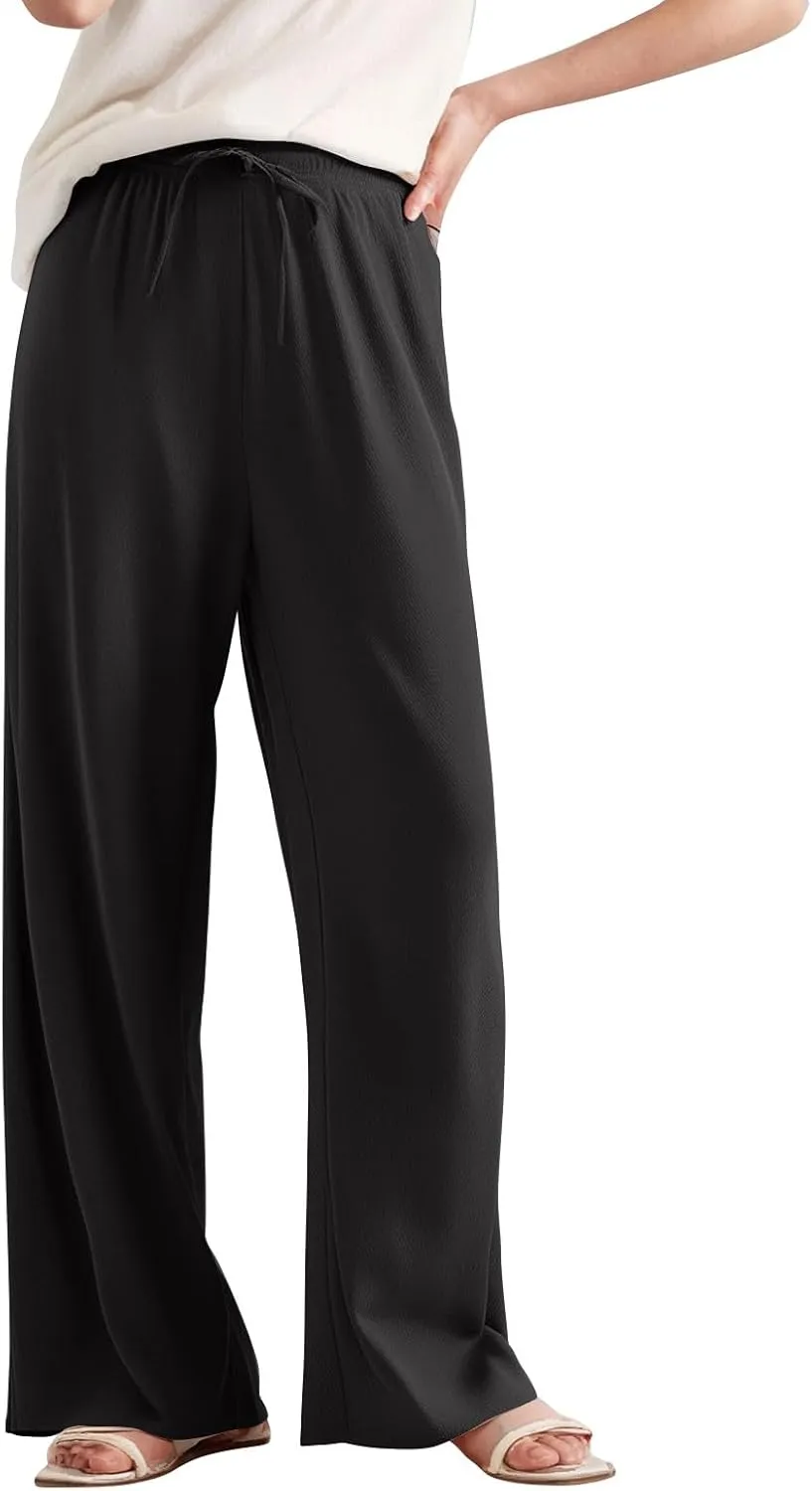 Wide Leg Lounge Pants Women High Waisted Pants Loose Straight Leg Pants Pull on Track Pants Drawstring Casual Pants