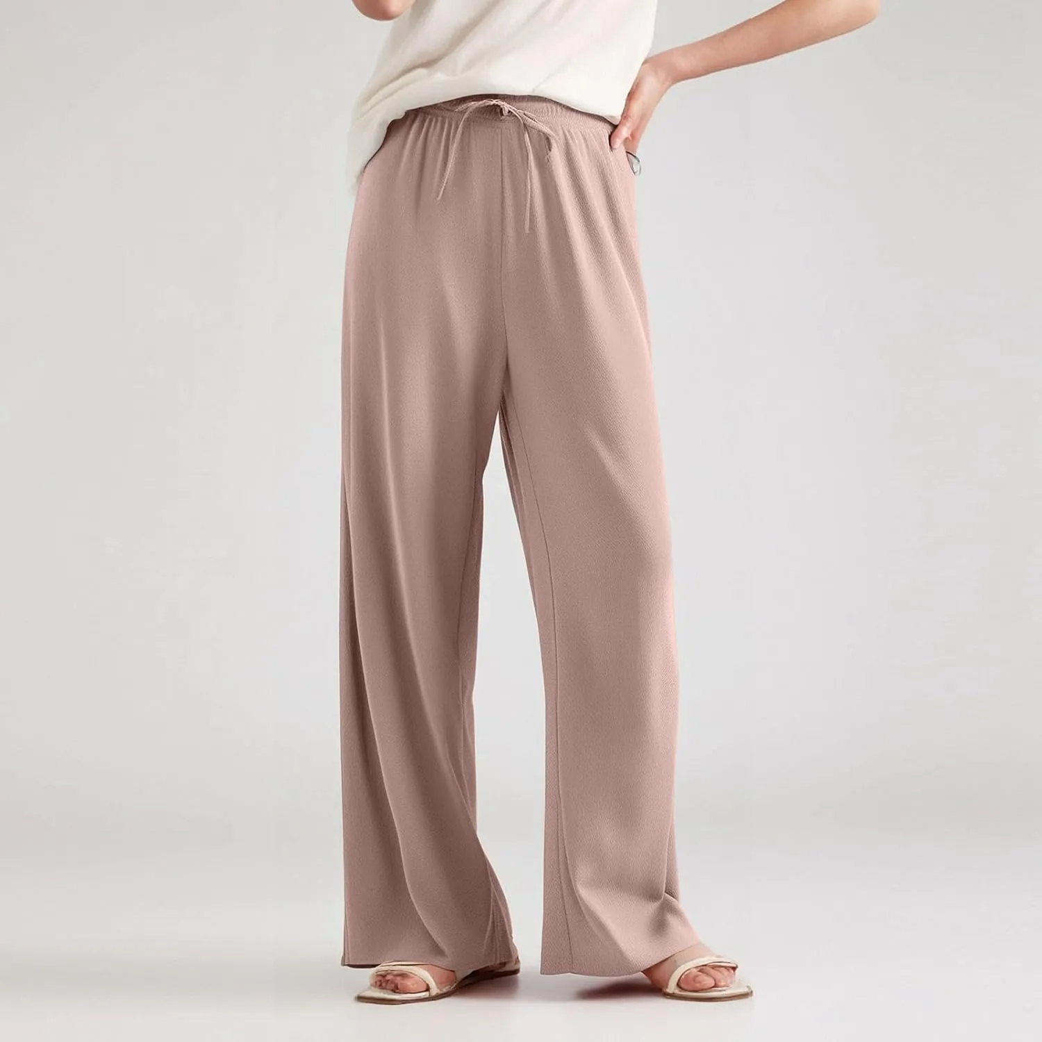 Wide Leg Lounge Pants Women High Waisted Pants Loose Straight Leg Pants Pull on Track Pants Drawstring Casual Pants