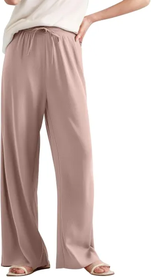 Wide Leg Lounge Pants Women High Waisted Pants Loose Straight Leg Pants Pull on Track Pants Drawstring Casual Pants