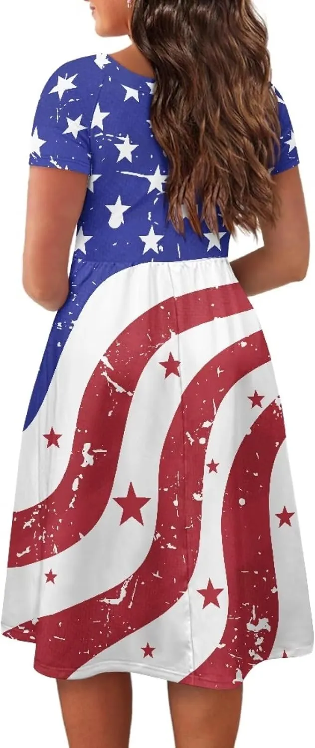 Women 2024 Casual Summer Dresses Spring Short Sleeve Casual Loose Swing Beach Sundress