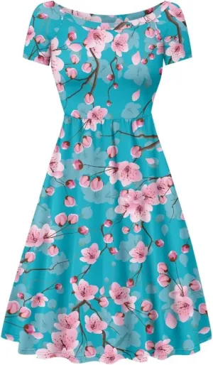 Women 2024 Casual Summer Dresses Spring Short Sleeve Casual Loose Swing Beach Sundress