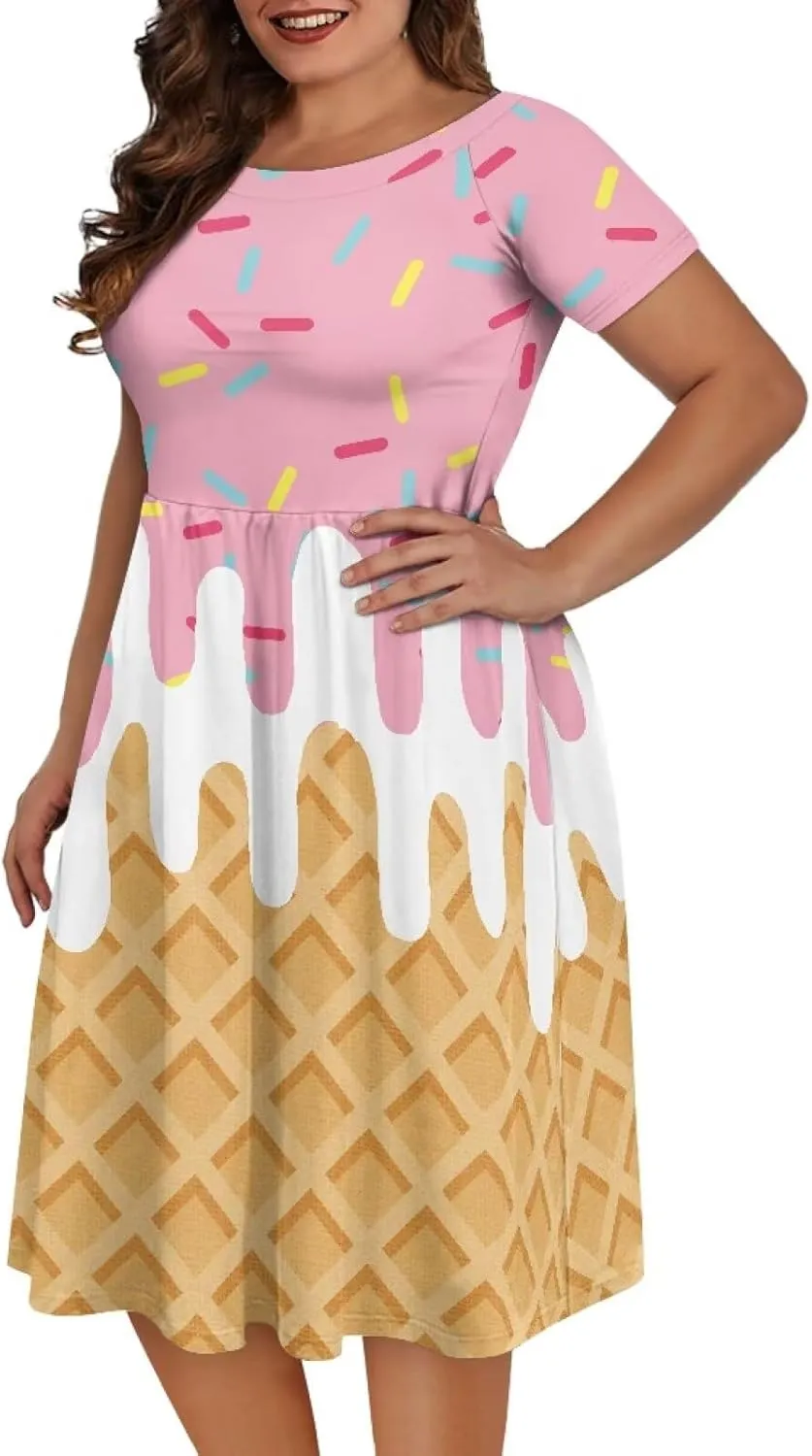 Women 2024 Casual Summer Dresses Spring Short Sleeve Casual Loose Swing Beach Sundress