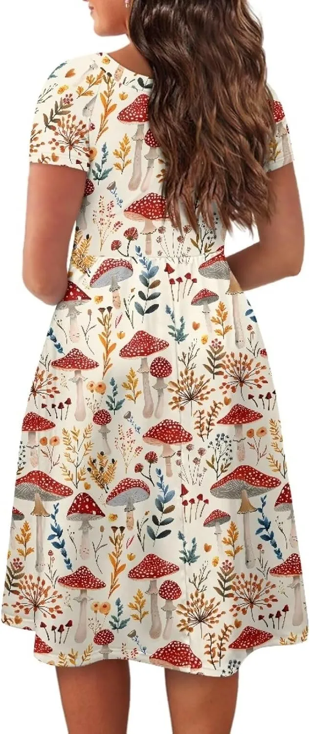 Women 2024 Casual Summer Dresses Spring Short Sleeve Casual Loose Swing Beach Sundress