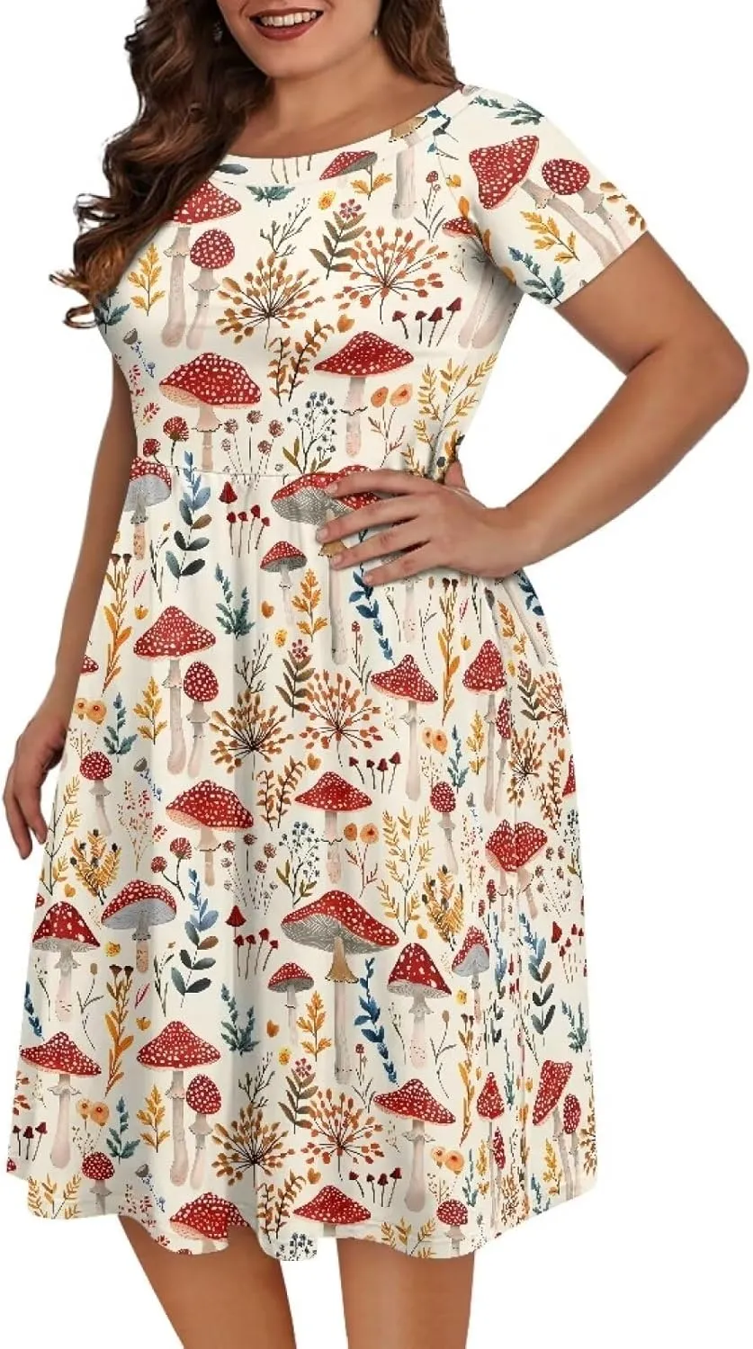 Women 2024 Casual Summer Dresses Spring Short Sleeve Casual Loose Swing Beach Sundress