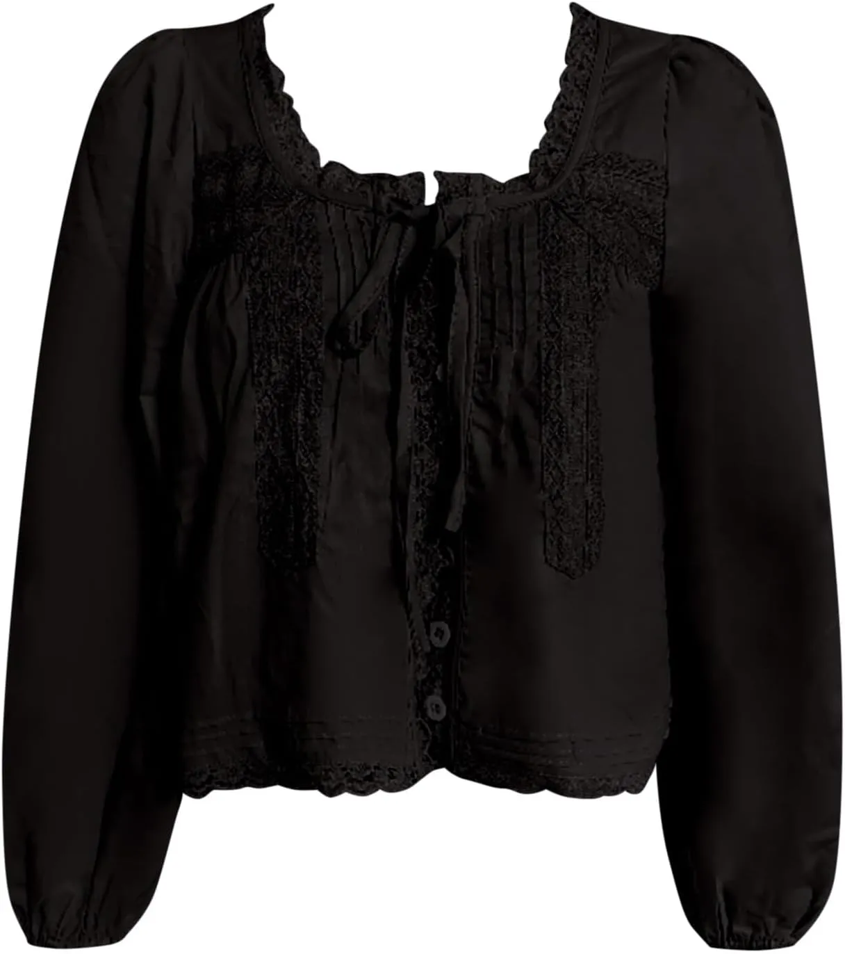 Women Lace Tie Front Top Y2k Coquette Long Sleeve Button Up Chiffon Cardigan Flowy Boho Peplum Shirt Going Out Tops in 2025