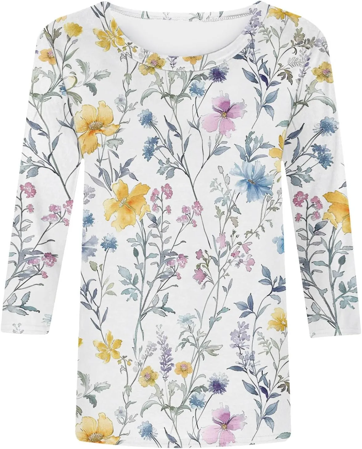 Womens 3/4 Length Sleeve Summer Shirts Floral Boho Blouses Tshirts Trendy Dressy Casual Tops Vacation 2024 Clothing