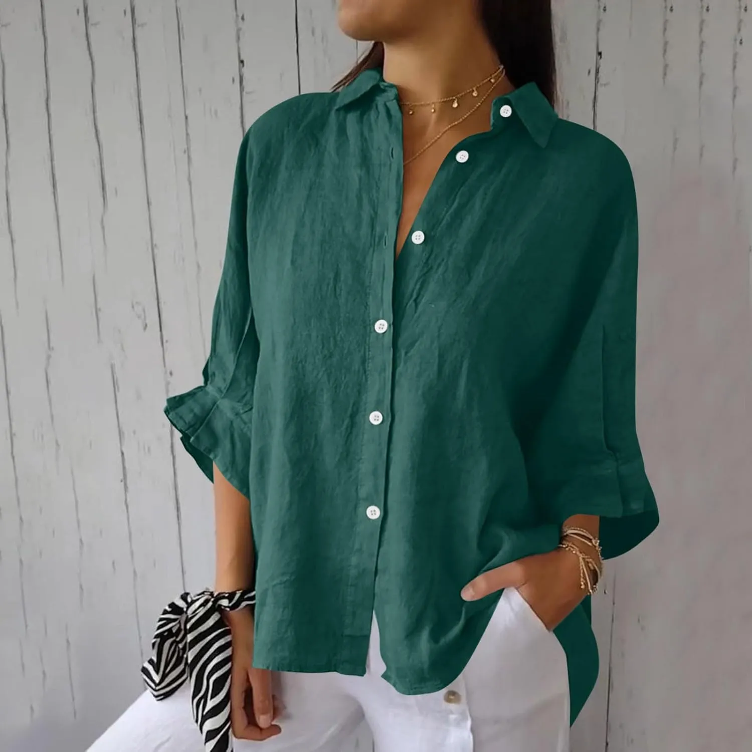 Womens Button Down Shirt Cotton Linen Lapel Tops Spring Summer Going Out Blouse 2025 Dressy Casual Loose Fit T Shirt