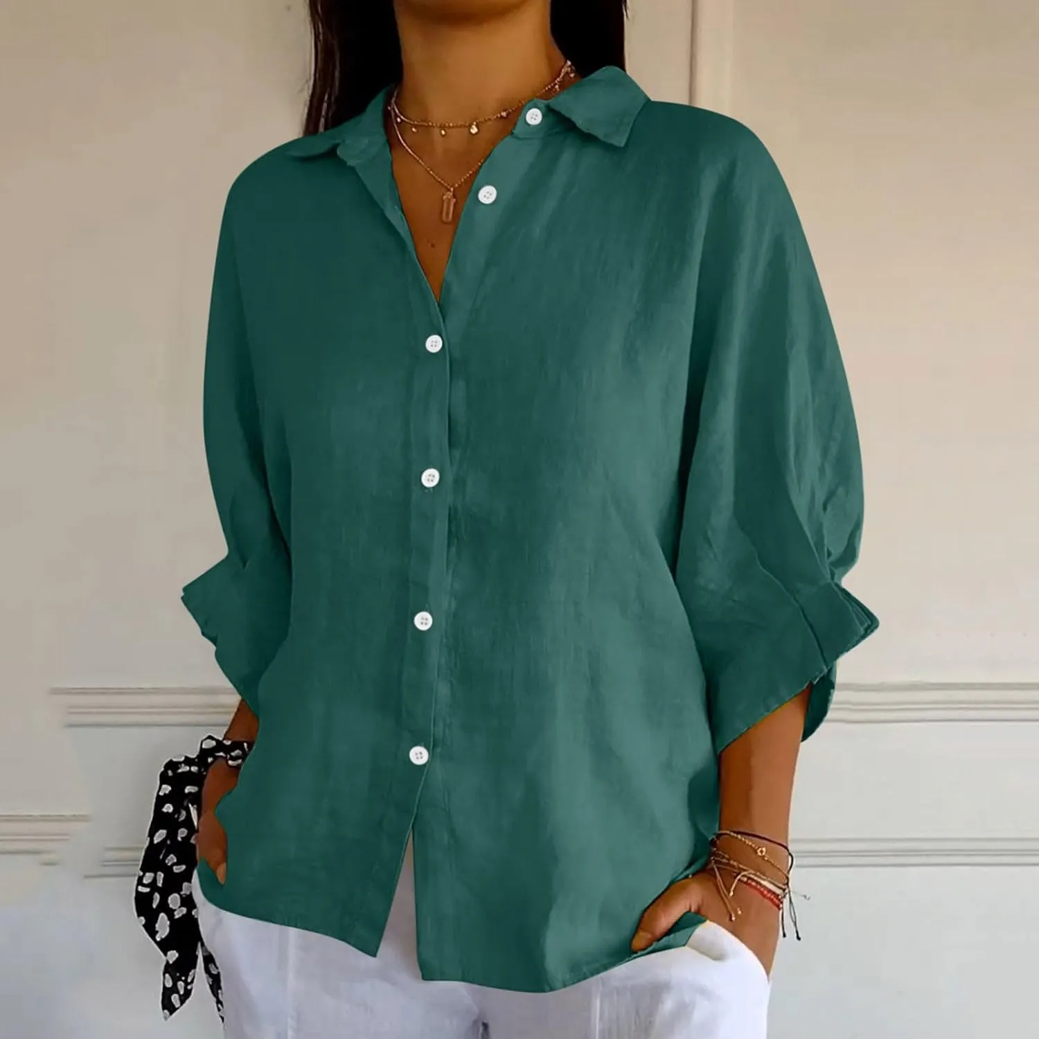 Womens Button Down Shirt Cotton Linen Lapel Tops Spring Summer Going Out Blouse 2025 Dressy Casual Loose Fit T Shirt