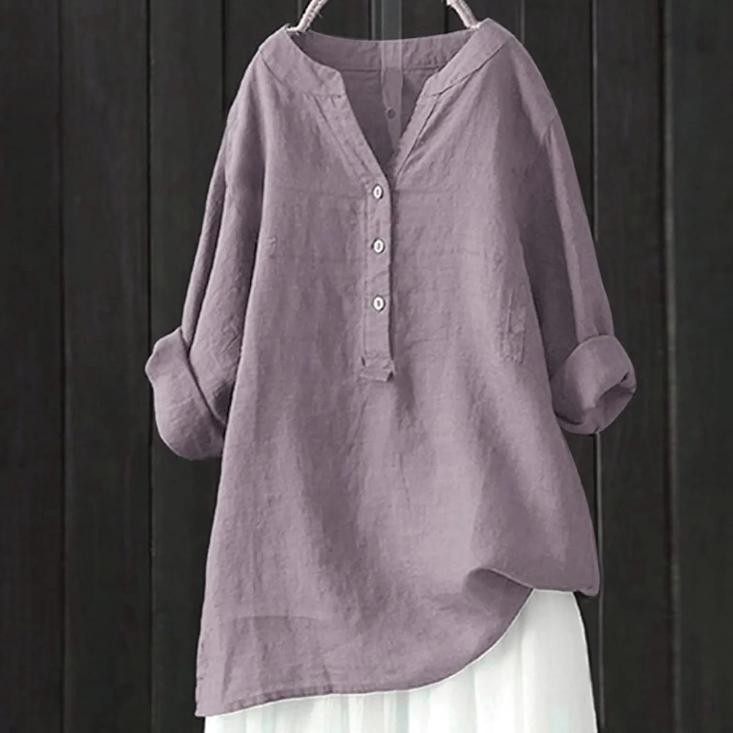 Women's Button Down Shirts Plain Long Sleeve Linen Summer Casual Oversized Blouse Tops Loose Fit Tee Tops