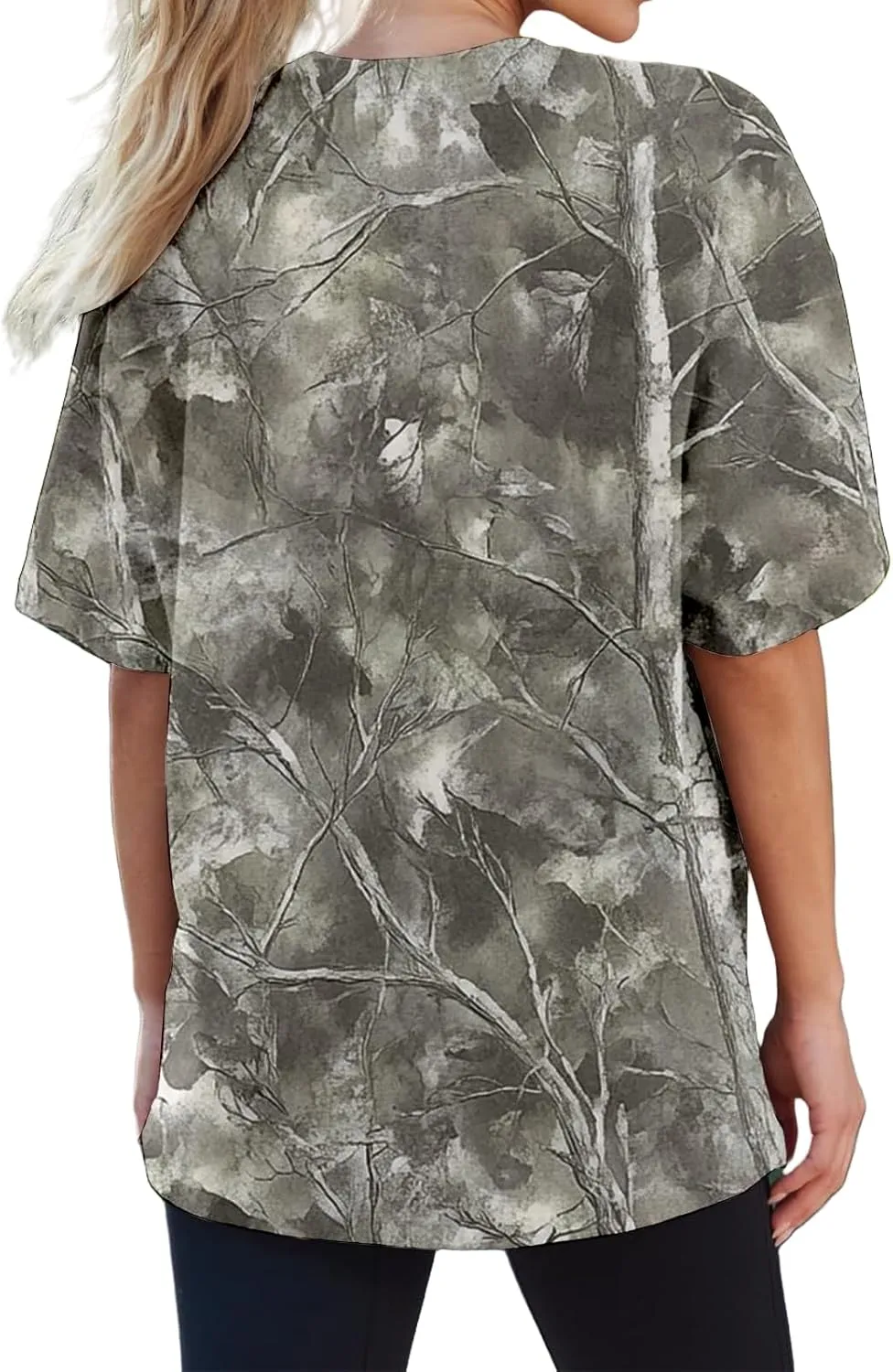 Womens Camo T-Shirt Maple Leaf Print Oversized Summer Tops Casual Loose Short Sleeve Crewneck Camouflage Shirts