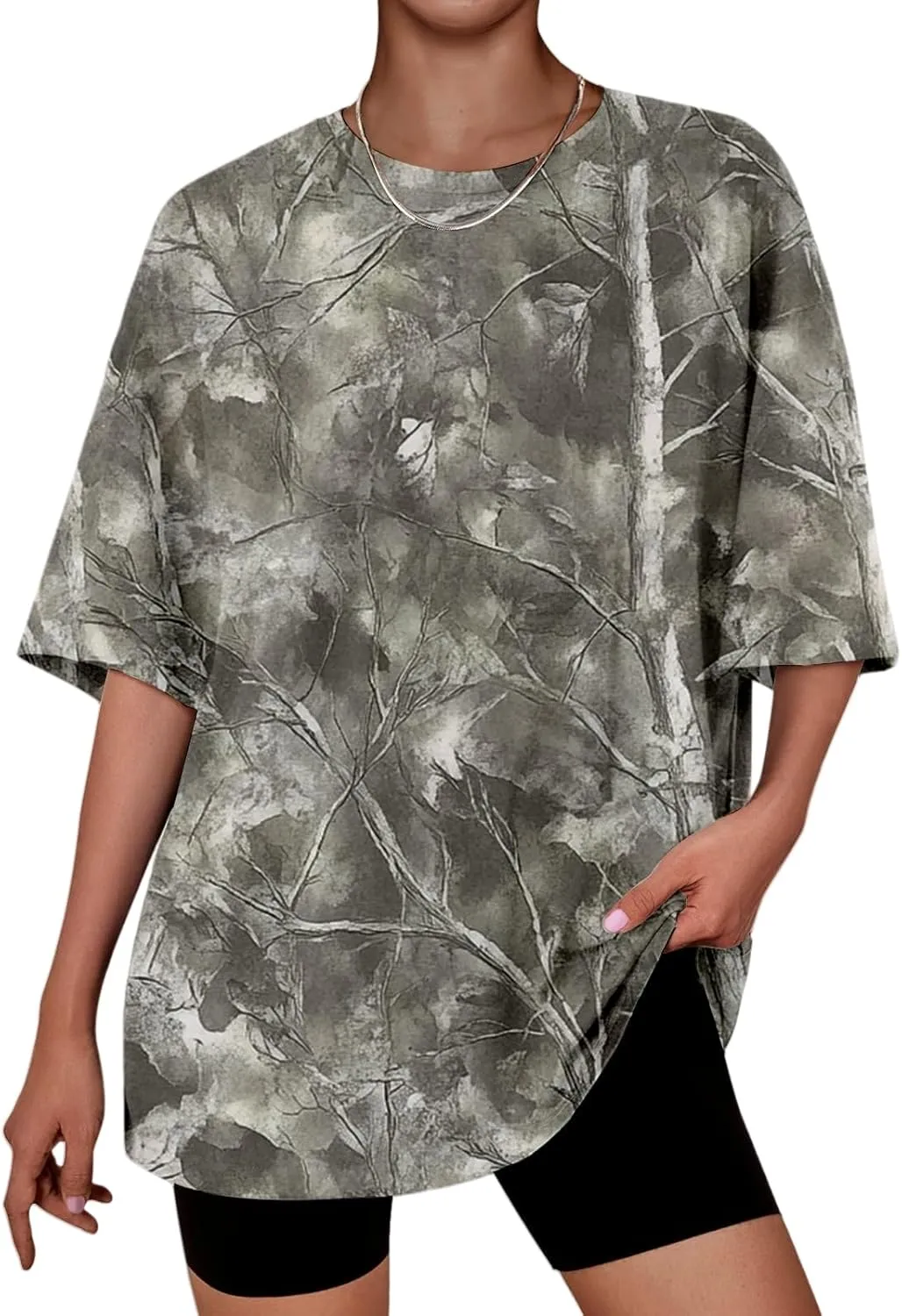 Womens Camo T-Shirt Maple Leaf Print Oversized Summer Tops Casual Loose Short Sleeve Crewneck Camouflage Shirts