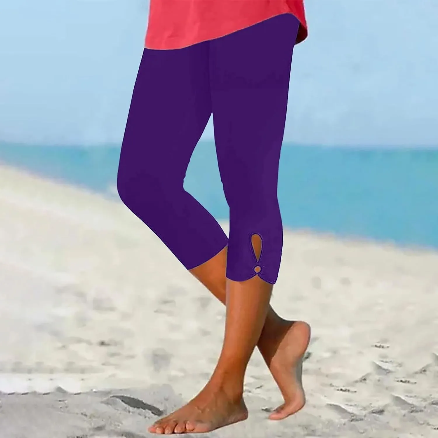 Womens Casual Cropped Leggings Seamless Smooth Stretchy Yoga Pants High Waisted Butt Lifting Tights Beach Sweatpants