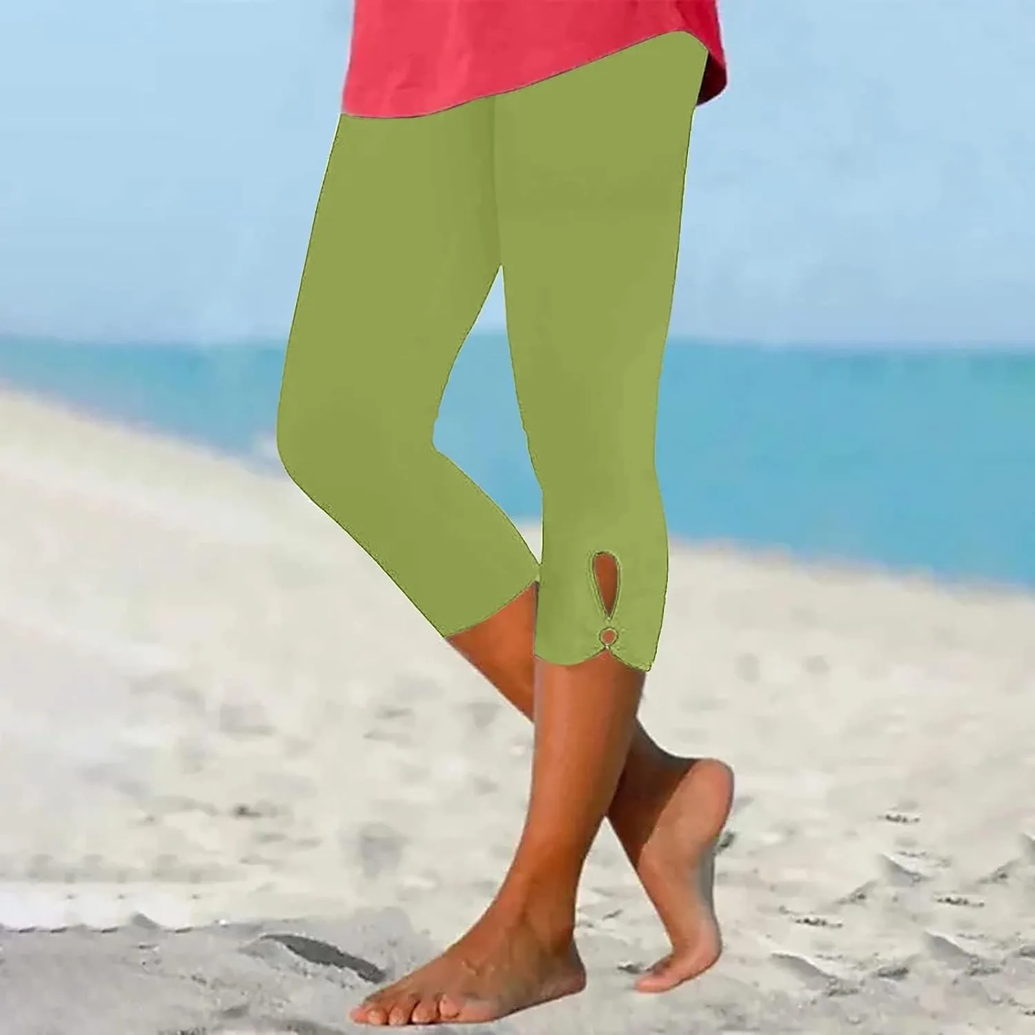 Womens Casual Cropped Leggings Seamless Smooth Stretchy Yoga Pants High Waisted Butt Lifting Tights Beach Sweatpants